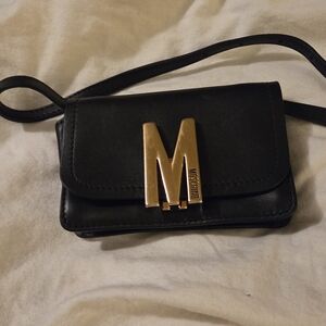 Moschino Mini Black Crossbody Bag with Gold M Logo